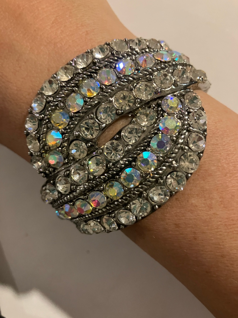 Sparkling Crystal Statement Bracelet - Clear/Aurora Borealis